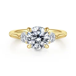 Gabriel & Co. Madison - 14K Yellow Gold Round Three Stone Lotus Diamond Engagement Ring