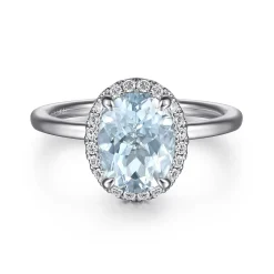 New Gabriel & Co. Maeva - 14K White Gold Oval Halo Aquamarine and Diamond Engagement Ring