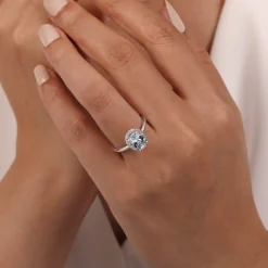 New Gabriel & Co. Maeva - 14K White Gold Oval Halo Aquamarine and Diamond Engagement Ring