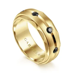 Best Gabriel & Co. Magnus - 14K Yellow Gold Black Diamond Men's Wedding Ring in Satin Finish