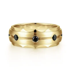 Best Gabriel & Co. Magnus - 14K Yellow Gold Black Diamond Men's Wedding Ring in Satin Finish