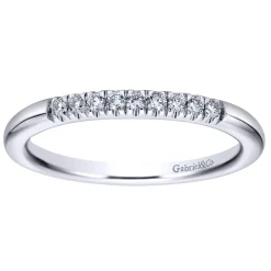 New Gabriel & Co. Malaga - 14K White Gold 9 Stone French Pave Set Diamond Wedding Band - 0.1 ct
