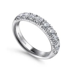 New Gabriel & Co. Malaga - 14K White Gold 9 Stone French Pave Diamond Wedding Band - 0.95 ct