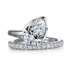 Gabriel & Co. Margo - 14K White Gold Bezel Prong Pear Shape Wrap Engagement Ring