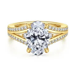 Online Gabriel & Co. Mariselle - 14K Yellow Gold Split Shank Oval Three Stone Diamond Engagement Ring