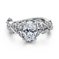 New Gabriel & Co. Martedi - 14K White Gold Floral Oval Diamond Engagement Ring
