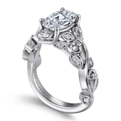 New Gabriel & Co. Martedi - 14K White Gold Floral Oval Diamond Engagement Ring