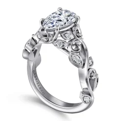 New Gabriel & Co. Martedi - 14K White Gold Floral Pear Shape Diamond Engagement Ring
