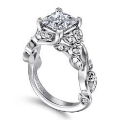 Clearance Gabriel & Co. Martedi - 14K White Gold Floral Princess Cut Diamond Engagement Ring