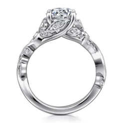 New Gabriel & Co. Martedi - 14K White Gold Floral Round Diamond Engagement Ring