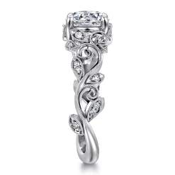 New Gabriel & Co. Martedi - 14K White Gold Floral Round Diamond Engagement Ring