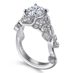 Best Gabriel & Co. Martedi - 14K White Gold Floral Round Diamond Engagement Ring