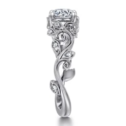 Best Gabriel & Co. Martedi - 14K White Gold Floral Round Diamond Engagement Ring