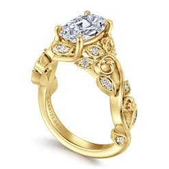Sale Gabriel & Co. Martedi - 14K Yellow Gold Floral Oval Diamond Engagement Ring