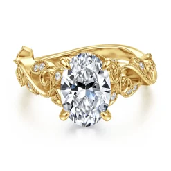 Sale Gabriel & Co. Martedi - 14K Yellow Gold Floral Oval Diamond Engagement Ring