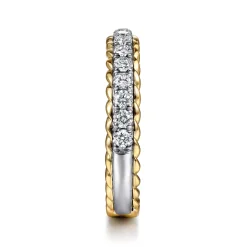 New Gabriel & Co. Massa - 14K White-Yellow Gold Diamond Anniversary Band with Scalloped Edge - 0.5 ct