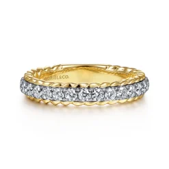New Gabriel & Co. Massa - 14K White-Yellow Gold Diamond Anniversary Band with Scalloped Edge - 0.5 ct