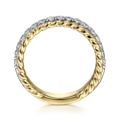 New Gabriel & Co. Massa - 14K White-Yellow Gold Diamond Anniversary Band with Scalloped Edge - 0.5 ct