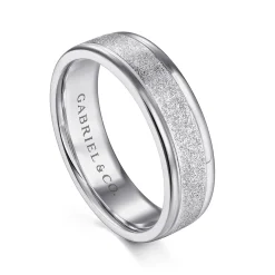 Outlet Gabriel & Co. Matteo - 14K White Gold 6mm - Men's Wedding Band in Sand Blast Finish
