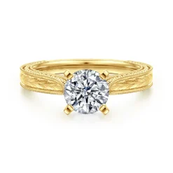 Gabriel & Co. Maura - Vintage Inspired 14K Yellow Gold Round Solitaire Engagement Ring