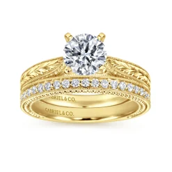 Gabriel & Co. Maura - Vintage Inspired 14K Yellow Gold Round Solitaire Engagement Ring