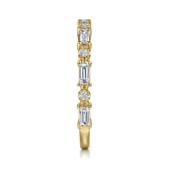 New Gabriel & Co. Mazara - 14K Yellow Gold Baguette and Round Diamond Anniversary Band - 0.5 ct