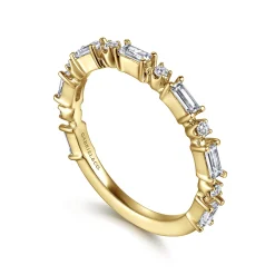 New Gabriel & Co. Mazara - 14K Yellow Gold Baguette and Round Diamond Anniversary Band - 0.5 ct