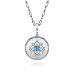 Best Gabriel & Co. Medallion Pendant 925 Sterling Silver Blue Topaz and White Sapphire 24mm Bujukan