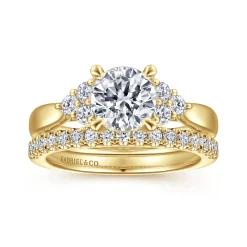 Sale Gabriel & Co. Melia - 14K Yellow Gold Three Stone Cluster Diamond Engagement Ring