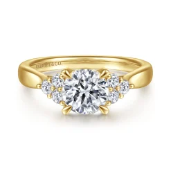 Sale Gabriel & Co. Melia - 14K Yellow Gold Three Stone Cluster Diamond Engagement Ring