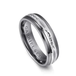 Best Gabriel & Co. Mens Alternative 6mm Beveled Tantalum and 14K White Gold Band