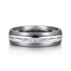 Best Gabriel & Co. Mens Alternative 6mm Beveled Tantalum and 14K White Gold Band