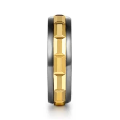 New Gabriel & Co. Mens Alternative 6mm Beveled Tantalum and 14K Yellow Gold Band