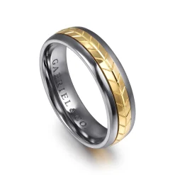 Sale Gabriel & Co. Mens Alternative 6mm Beveled Tantalum and 14K Yellow Gold Band