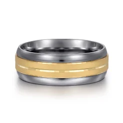 Clearance Gabriel & Co. Mens Alternative 8mm Beveled Tantalum and 14K Yellow Gold Band