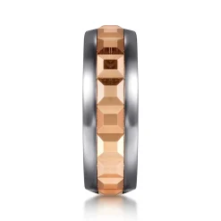 Best Gabriel & Co. Mens Alternative 8mm Beveled Tantalum and 14K Rose Gold Band