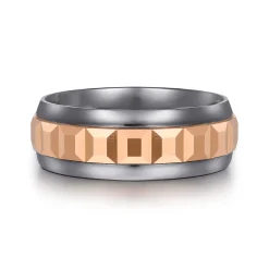 Best Gabriel & Co. Mens Alternative 8mm Beveled Tantalum and 14K Rose Gold Band