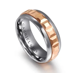 Best Gabriel & Co. Mens Alternative 8mm Beveled Tantalum and 14K Rose Gold Band