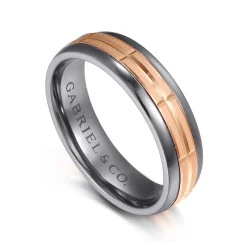 Discount Gabriel & Co. Mens Alternative 6mm Beveled Tantalum and 14K Rose Gold Band