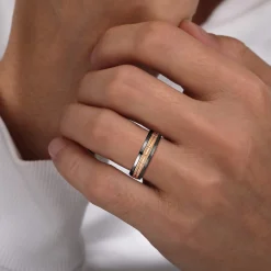 Discount Gabriel & Co. Mens Alternative 6mm Beveled Tantalum and 14K Rose Gold Band