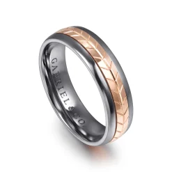 Hot Gabriel & Co. Mens Alternative 6mm Beveled Tantalum and 14K Rose Gold Band
