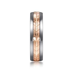 Hot Gabriel & Co. Mens Alternative 6mm Beveled Tantalum and 14K Rose Gold Band