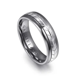 New Gabriel & Co. Mens Alternative 6mm Beveled Tantalum and 14K White Gold Band