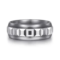 New Gabriel & Co. Mens Alternative 8mm Beveled Tantalum and 14K White Gold Band