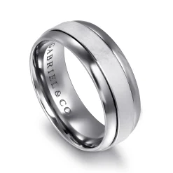 Outlet Gabriel & Co. Mens Alternative 8mm Beveled Tantalum and 14K White Gold Band