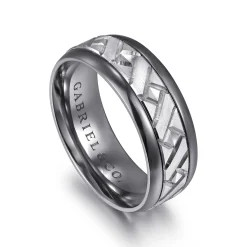 Best Gabriel & Co. Mens Alternative 8mm Round Tantalum and 14K White Gold Band