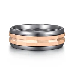 Clearance Gabriel & Co. Mens Alternative 8mm Round Tantalum and 14K Rose Gold Band