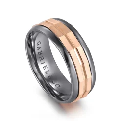 Clearance Gabriel & Co. Mens Alternative 8mm Round Tantalum and 14K Rose Gold Band