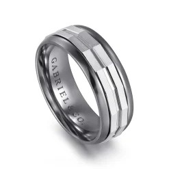 New Gabriel & Co. Mens Alternative 8mm Round Tantalum and 14K White Gold Band