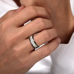 New Gabriel & Co. Mens Alternative 8mm Round Tantalum and 14K White Gold Band